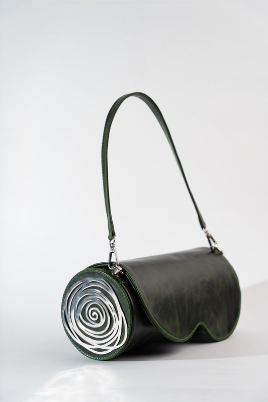 Dark Green Swirl bag in Genuine Leather