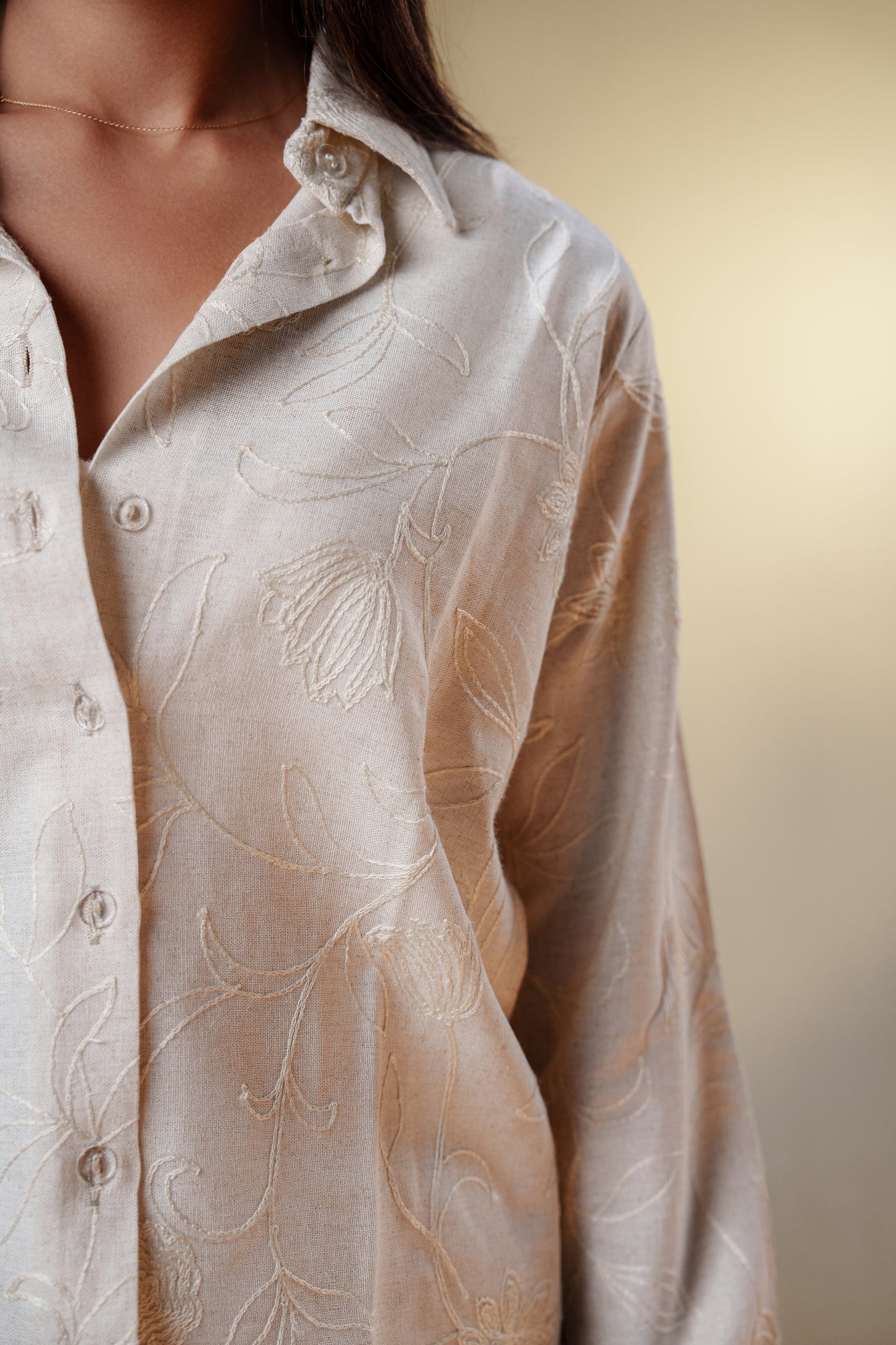 Floral embroidery linen Pants