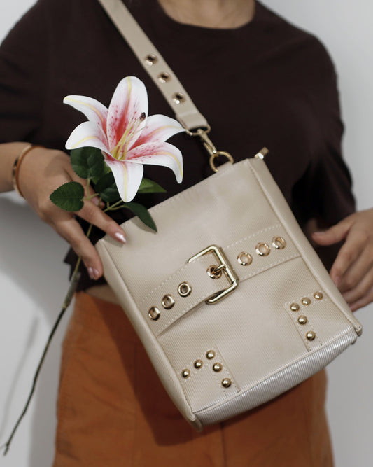 Beige Faux-Bucket Bag