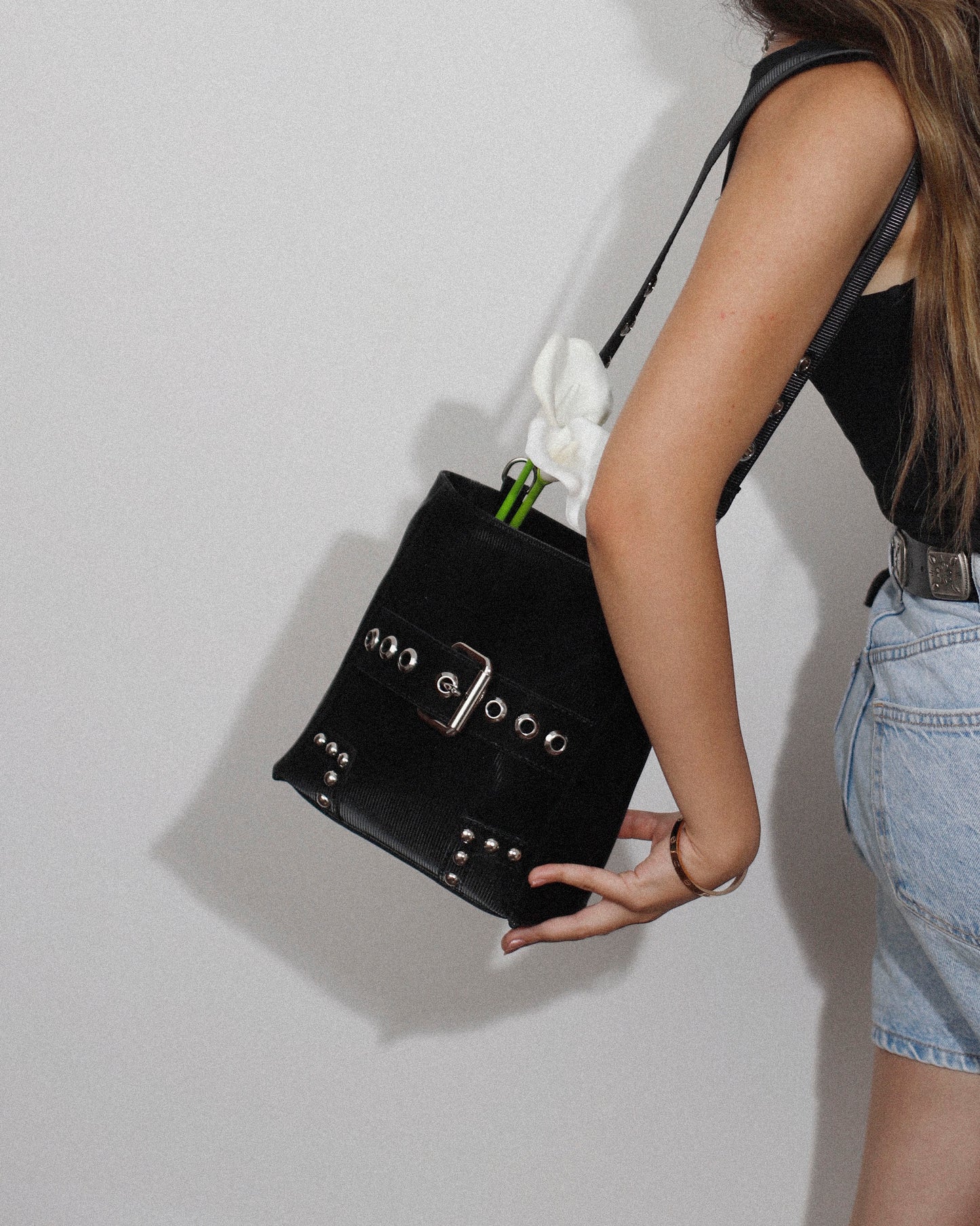 Black Faux-Bucket Bag