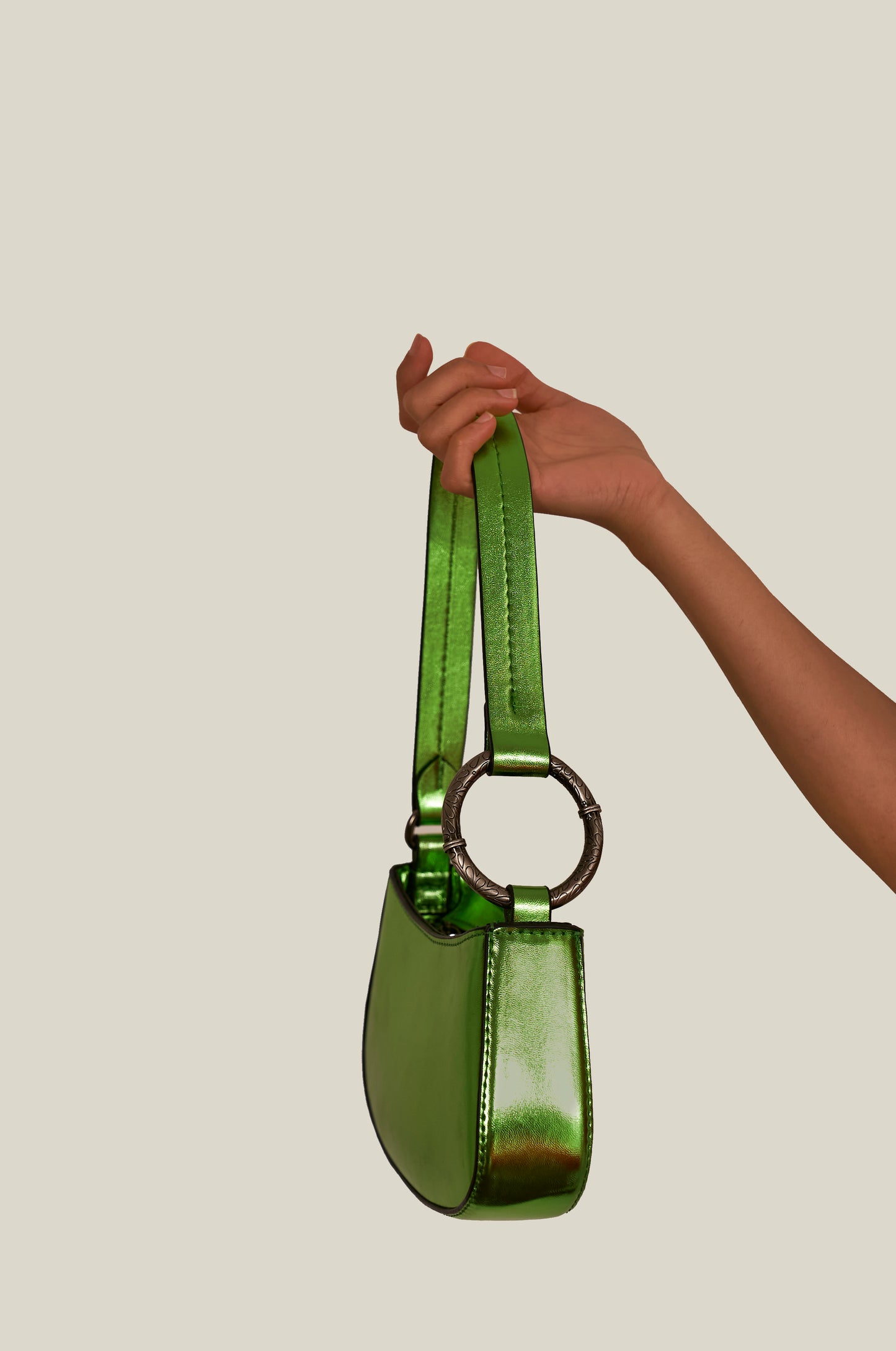 Hoop Bag in Metallic Green