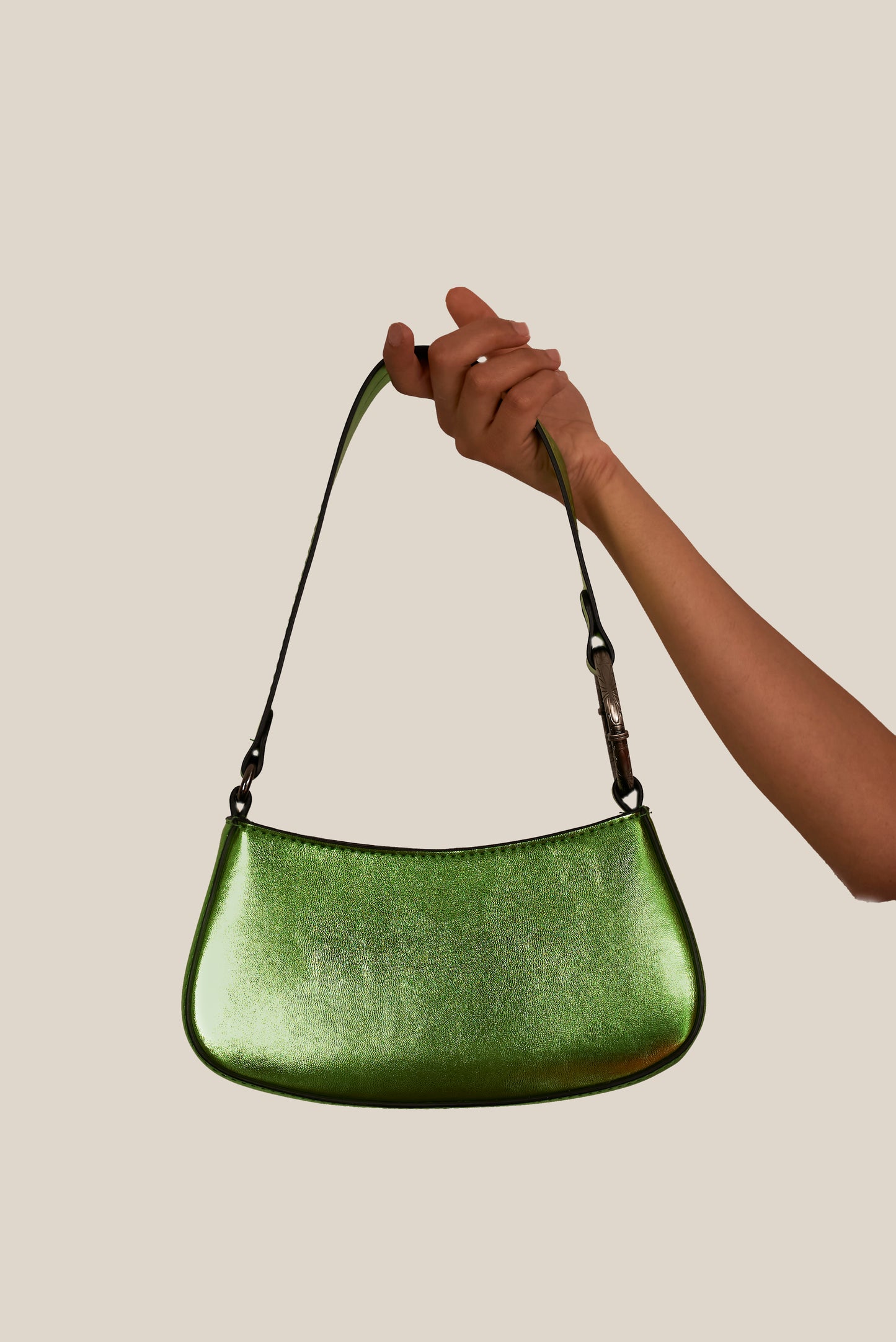 Hoop Bag in Metallic Green