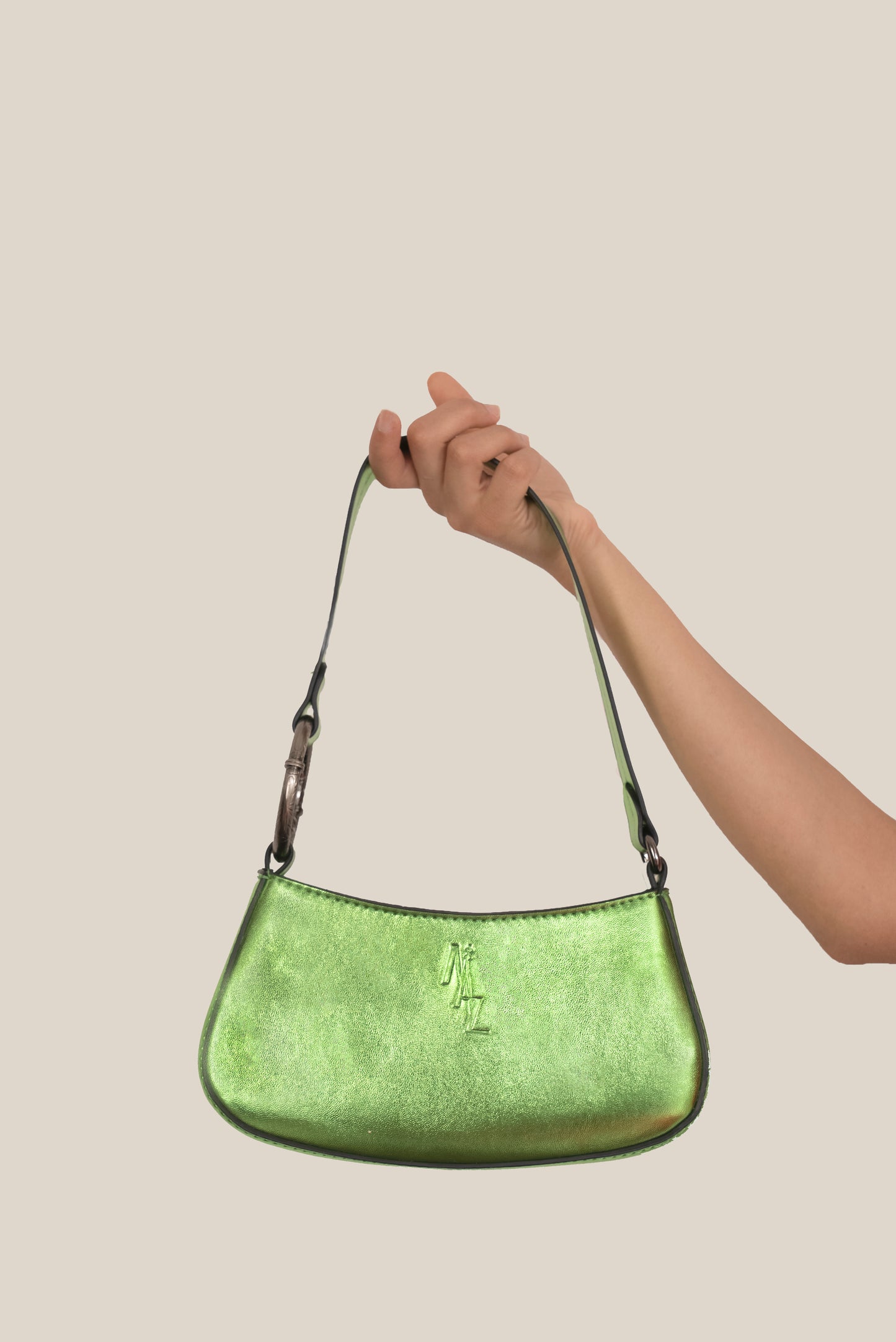 Hoop Bag in Metallic Green